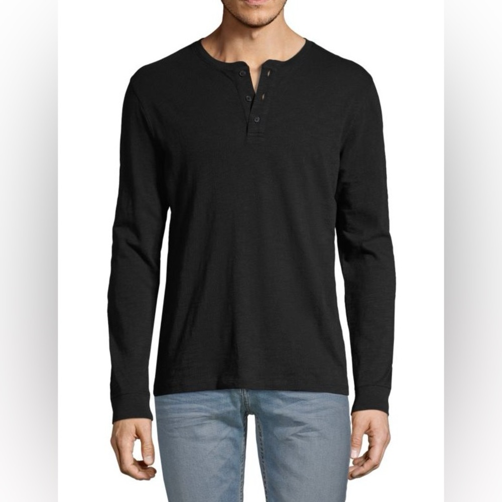 Vince Long Sleeve Black Henley Shirt